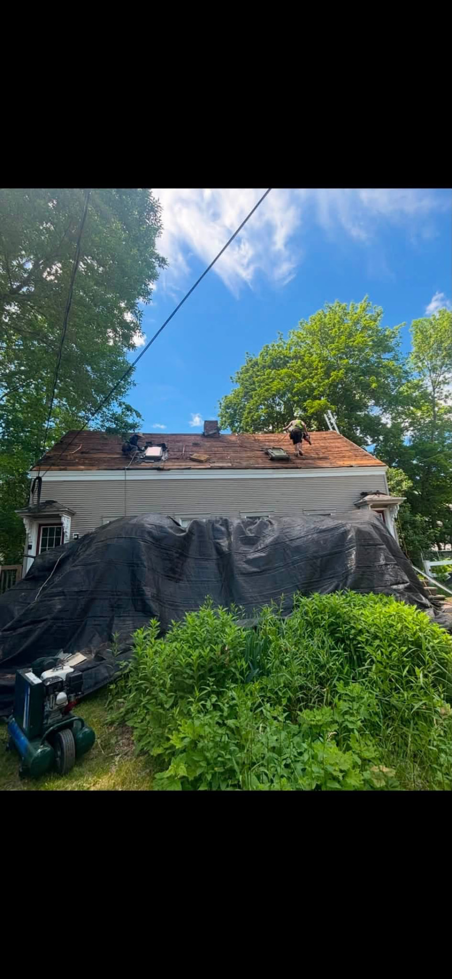 Roof decking exposed during a full tear-off
